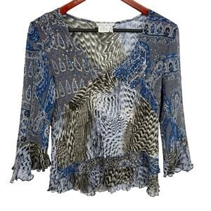 Alberto Makali Medium Blue Gray Sequined Wearable Art Blouse Shirt Top Artsy